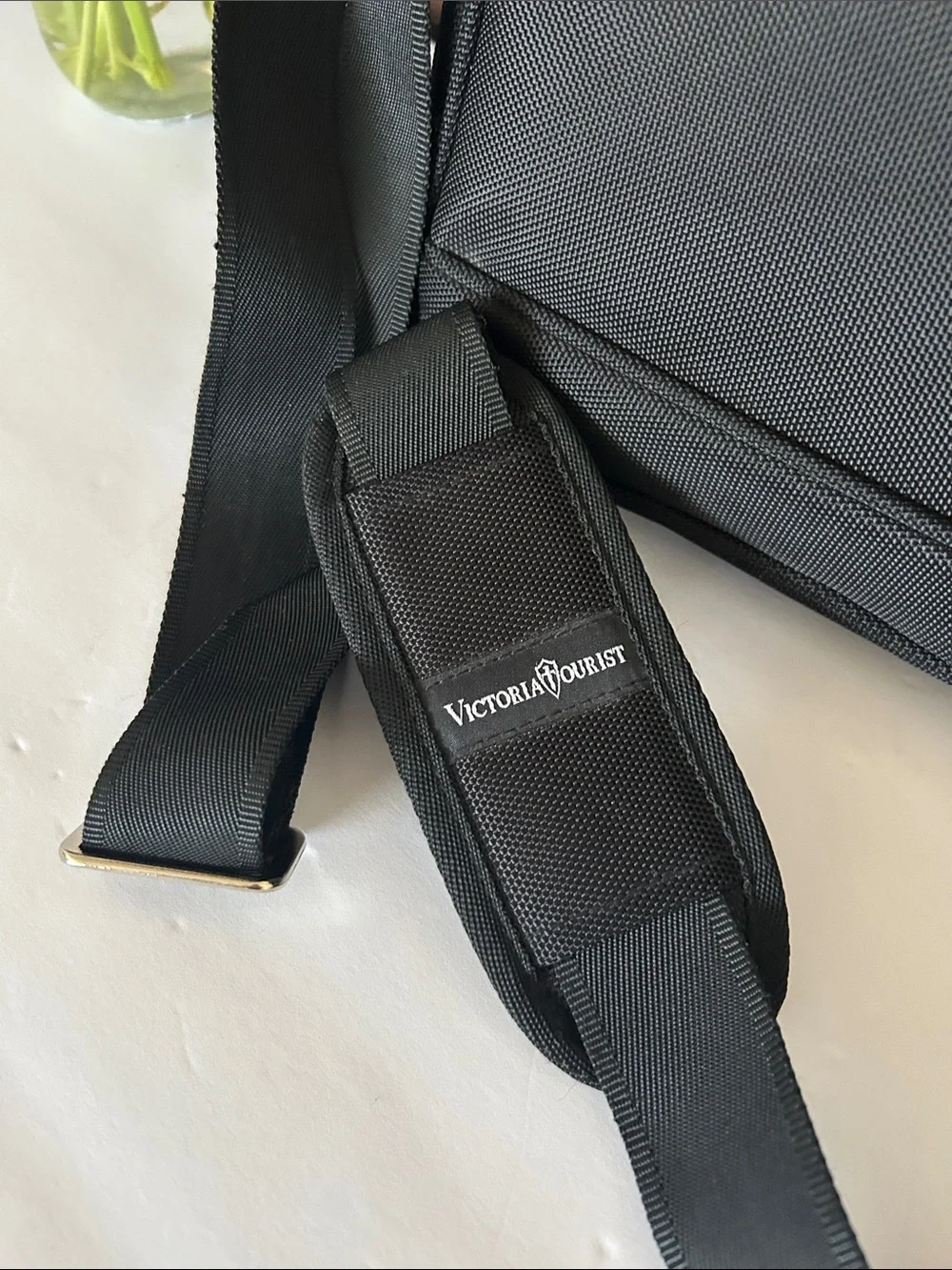 Victoria Tourist Black Messenger Bag with Red Accent Strip